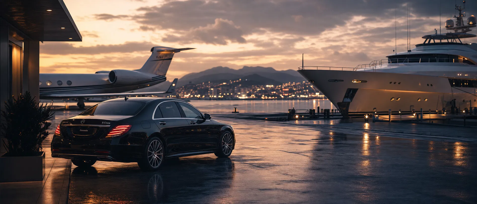 FirstLane luxury private jet, sedan and superyacht at exclusive European terminal